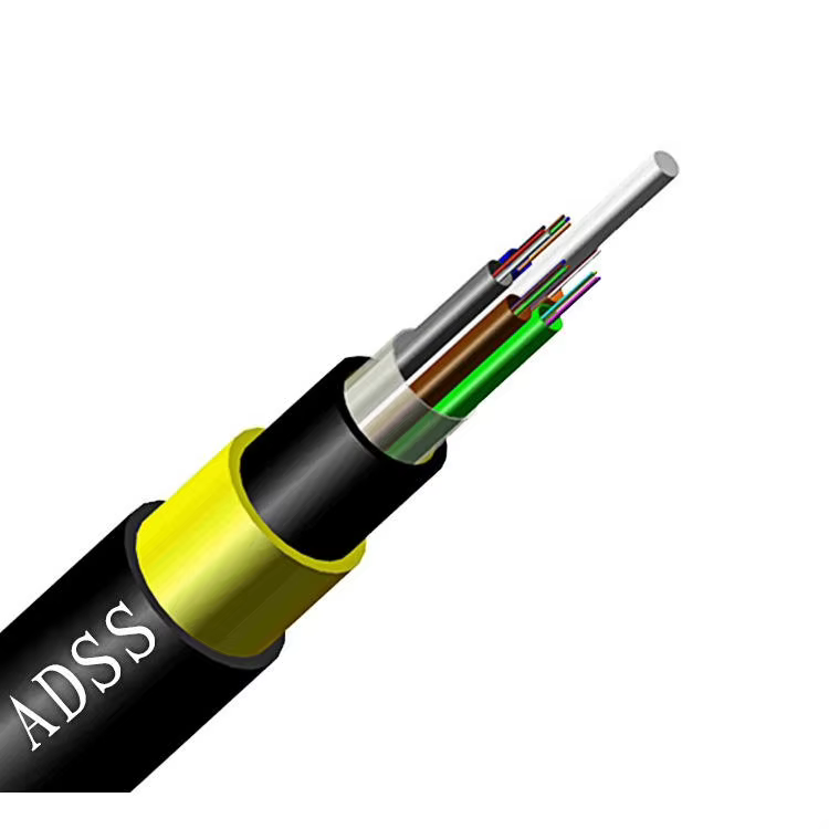 Cable aéreo ADSS al aire libre con fibra óptica dieléctrica de modo simple con 4, 6, 8, 10, 12, 24, 48, 96 núcleos SM para cables de comunicación