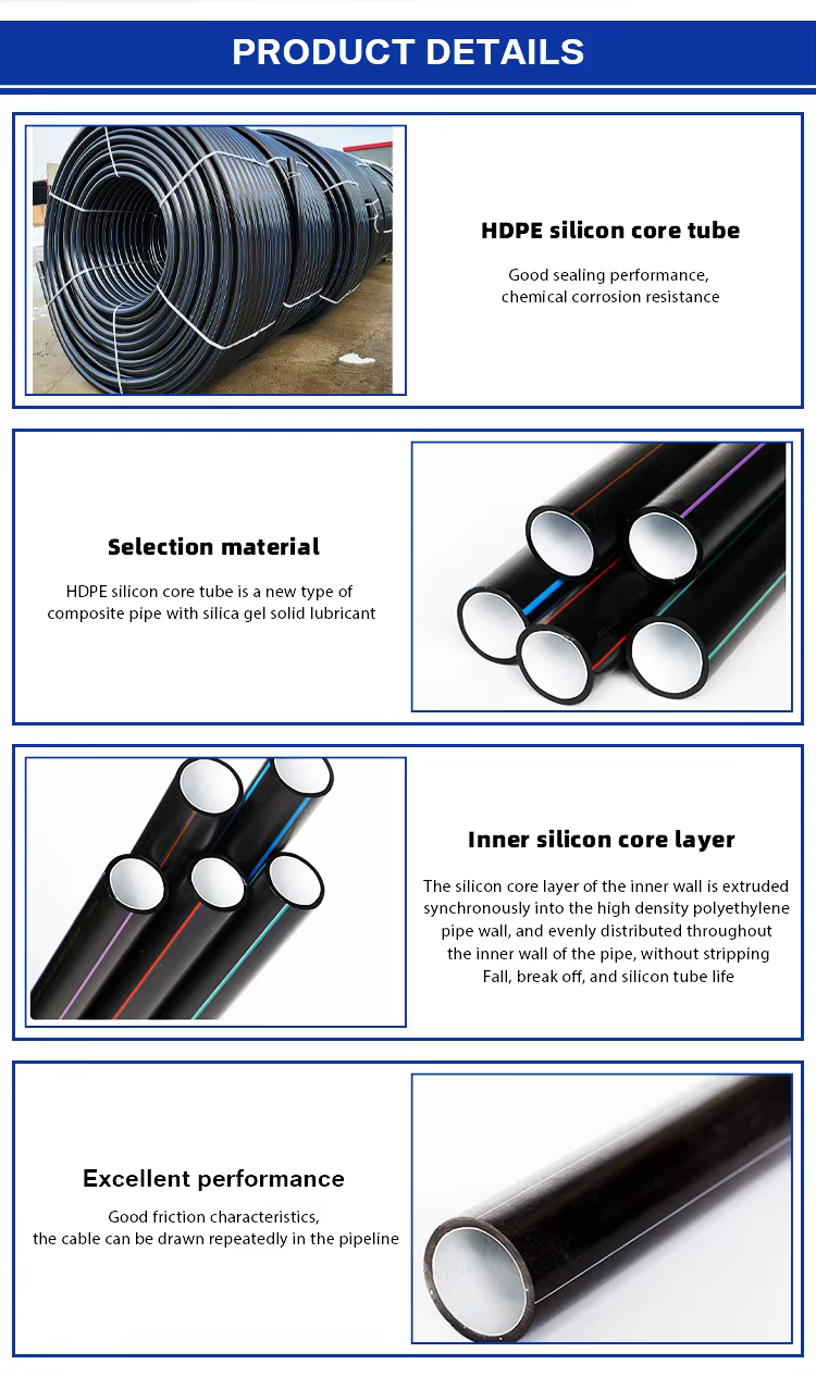 Factory Silicon Core Tube Communication Flexible Plastic Cable Conduit Hdpe Tubing Silicon Core Pipe details