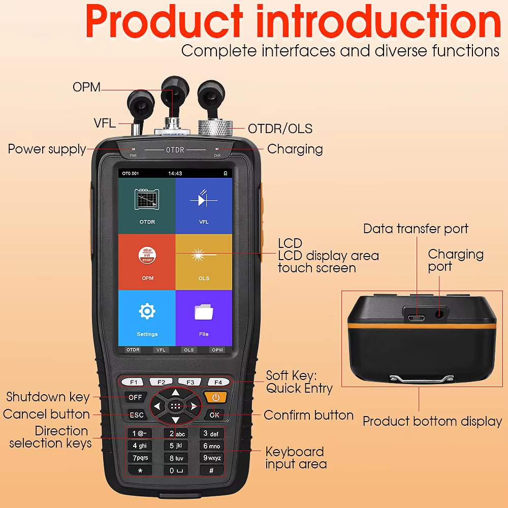 Mini OTDR Fiber Tester 50km Range Fiber Optic Cable Testing Tool Optical Fiber Identifier 800-1700nm for Network Maintenance factory