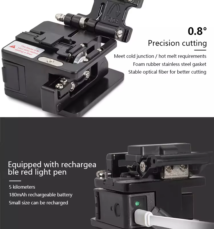 Advanced Fiber Cleaver with Adjustable Blade Height and Angle for Flexibility in Cutting and Splicing of Optical Fibers FTTH  details
