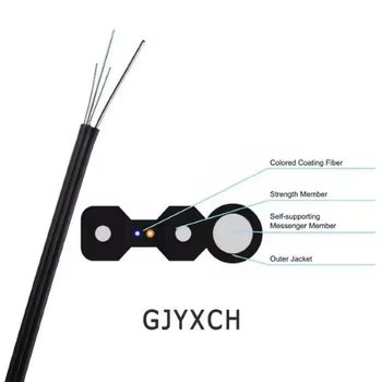 Cable de Comunicación FTTH al Aire Libre de 12 Núcleos Modo Simple LSZH con Cubierta de PVC G652D GJYXCH con Cable Óptico de Acero