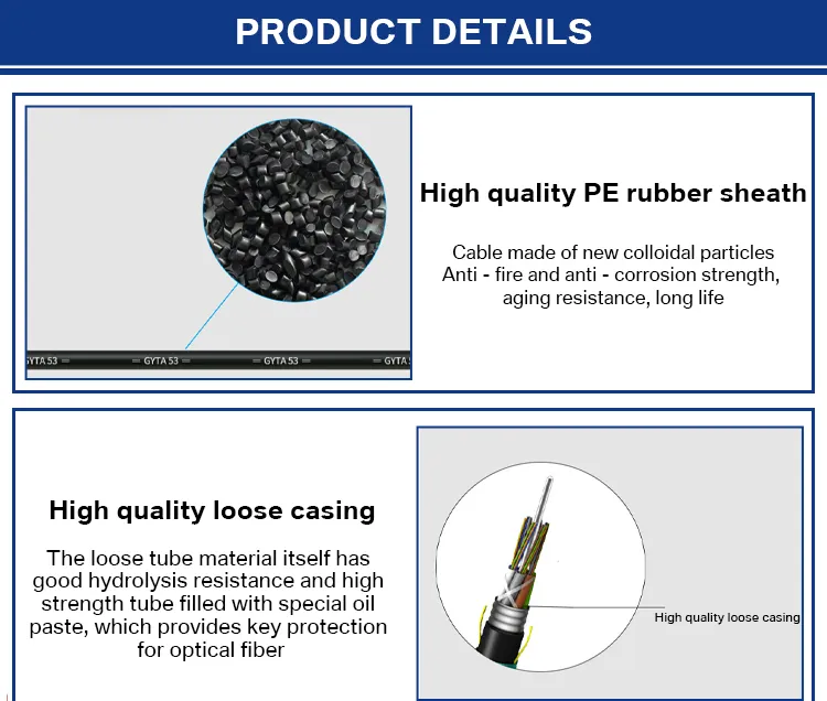outdoor fiber optic fibra optica cable aerial duct direct method Direct Buried Steel Armored 12 96 Core Fiber Optic Cable Gyta53 supplier