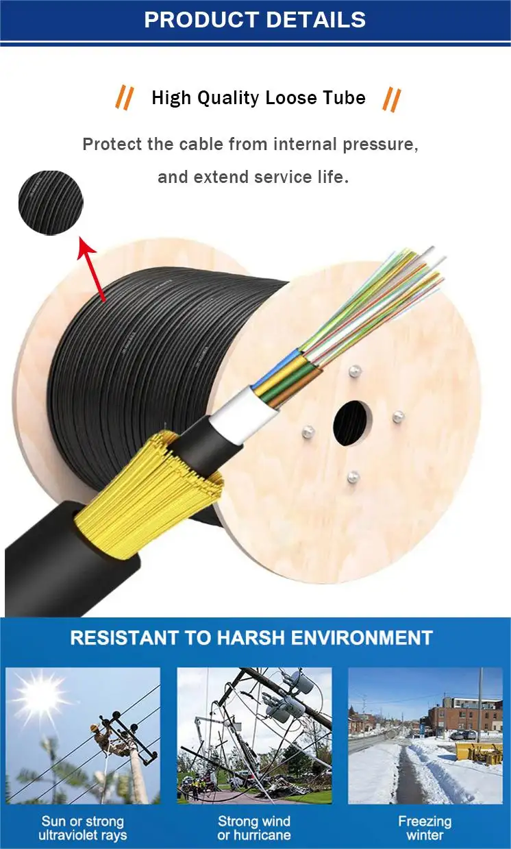 Top Selling ADSS Outdoor Optical Cable 2-12 Core Single Mode Fiber Aerial Light Communication Cable 1km MOQ details