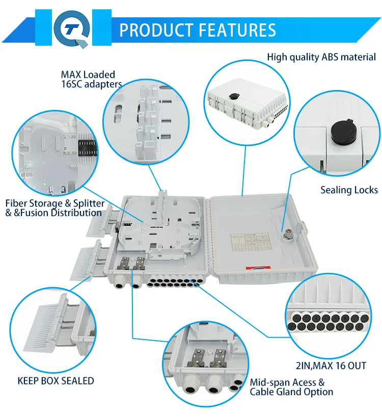 Outdoor FTTH Fiber Distribution Box 16 PLC Splitter for Telecommunication 4G Network IP65 Rated 16 Core Fiber Termination Box manufacture