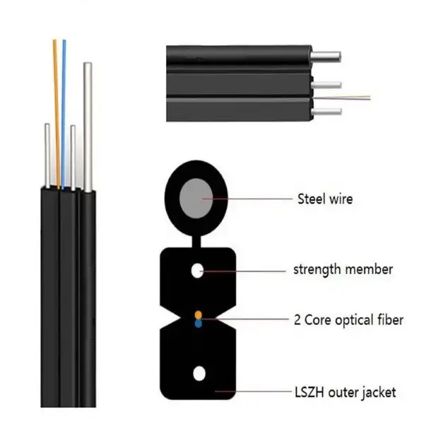 Outdoor FTTH Communication Cable 12 Core Single Mode LSZH PVC Jacket G652D GJYXCH Drop Fiber Optic with Steel Wire manufacture