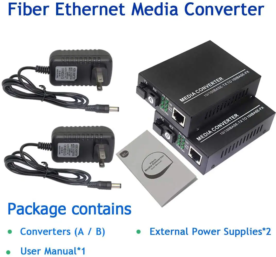 Fiber Ethernet Media Converter Single-Mode 10/100Base-TX to 100Base-FX RJ45 to SC Fiber Transceiver Up to 25KM factory