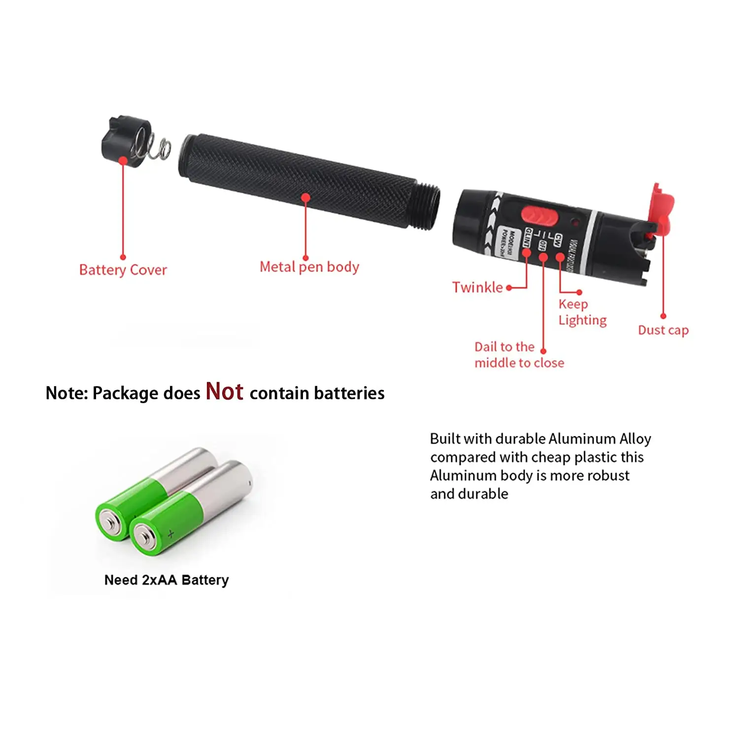 User-Friendly Fiber Laser Pen Visual Fault Locator with LC Connector for FTTH Network Use Aluminum Alloy Features POE details